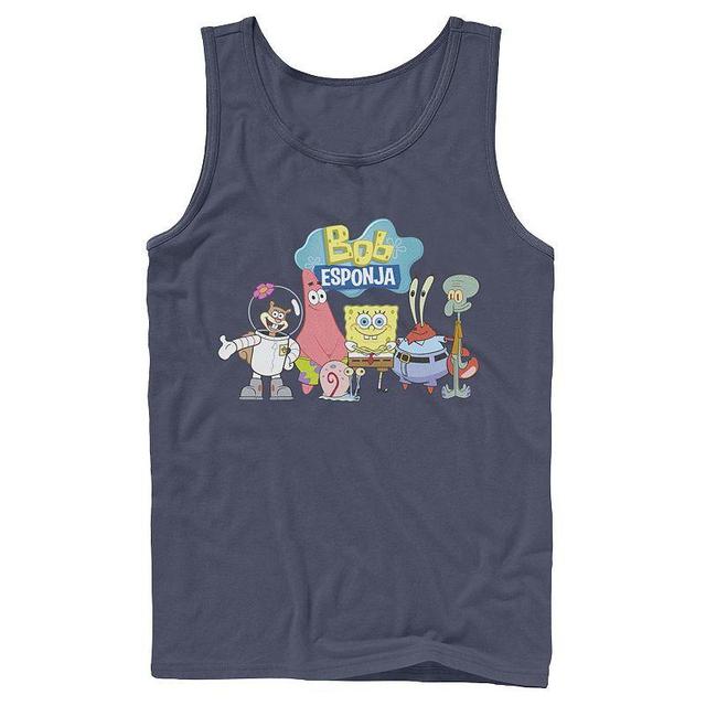 Mens Nickelodeon SpongeBob SquarePants Bob Esponja Happy Group Shot Graphic Tank Top Blue Product Image