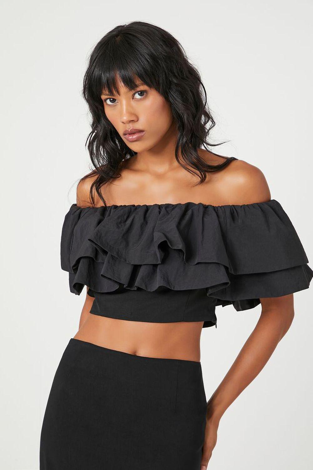 Velvet Off-the-Shoulder Ruffle Top | Forever 21 product image