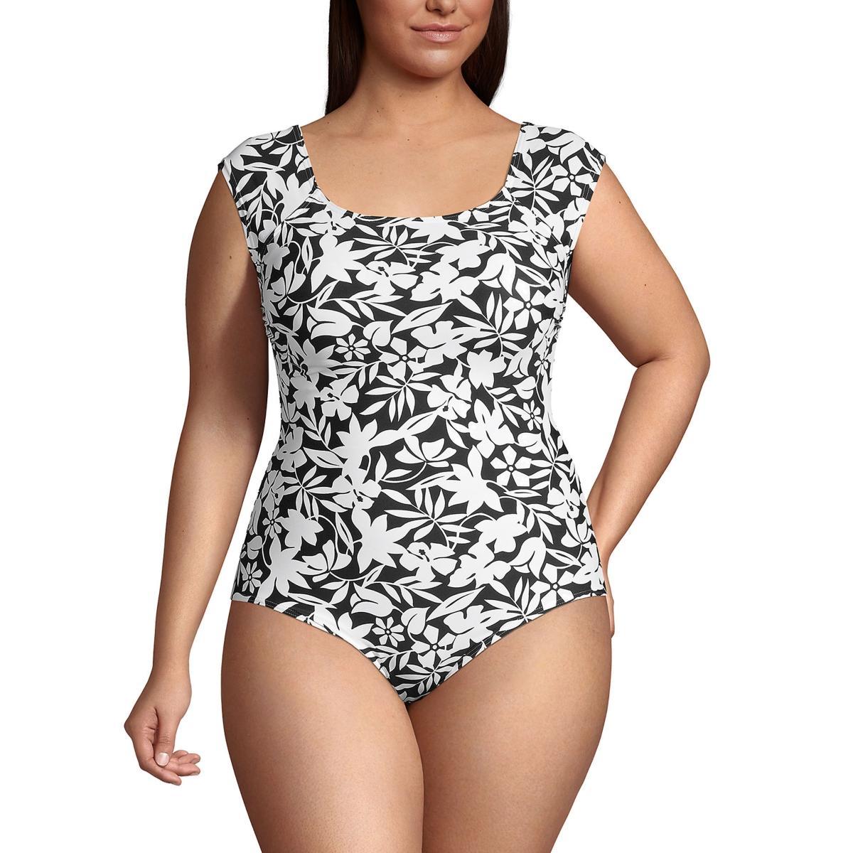 Womens Lands End D-Cup UPF 50 Tummy Control Cap Sleeve One-Piece Swimsuit Product Image