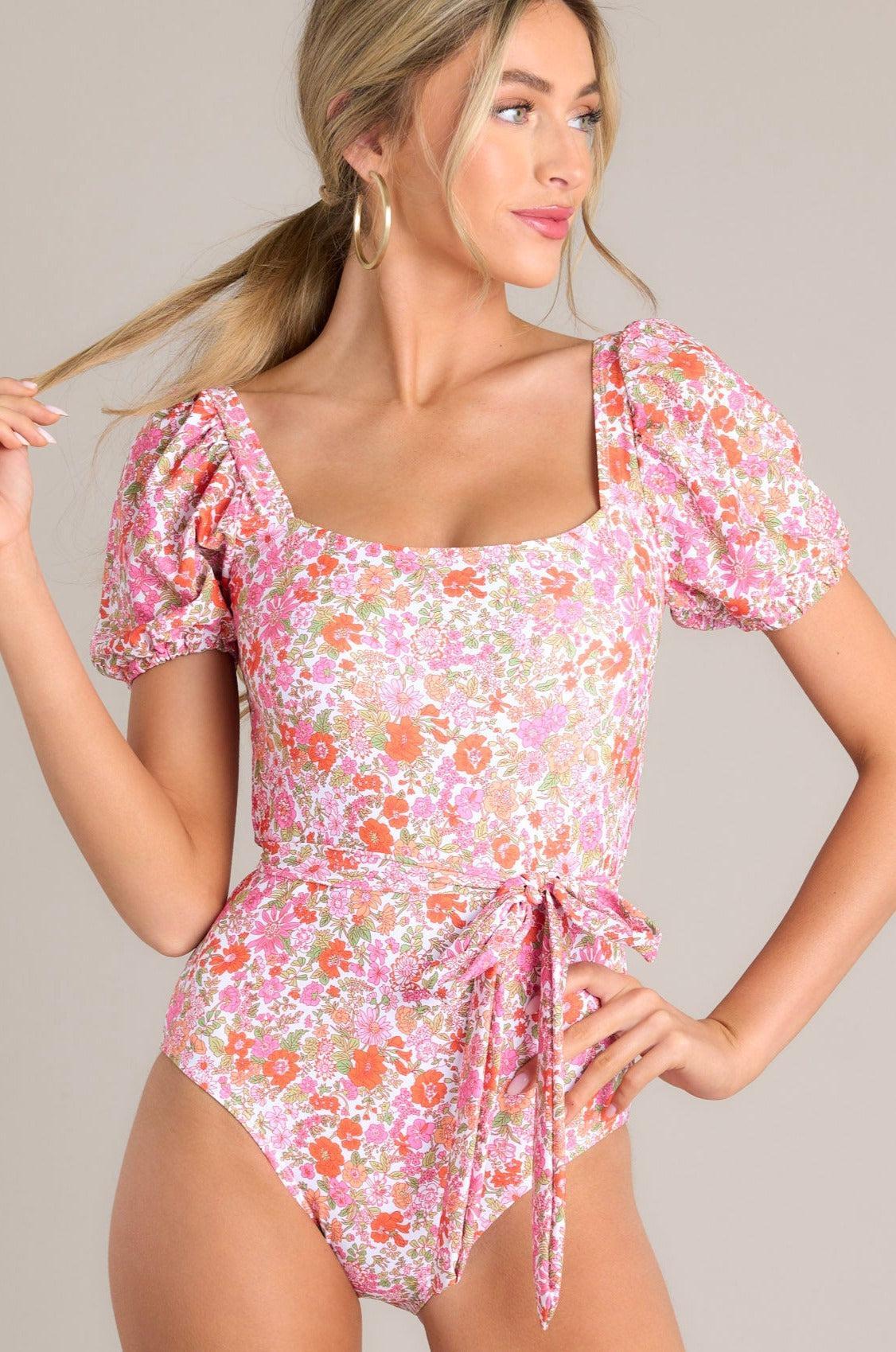 Wave Whispers Pink Floral One Piece Swimsuit Product Image