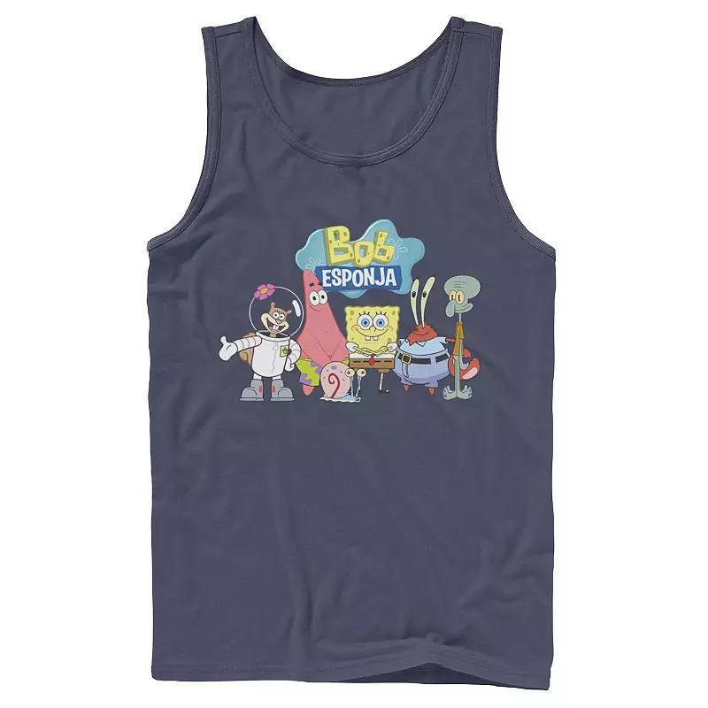 Mens Nickelodeon SpongeBob SquarePants Bob Esponja Happy Group Shot Graphic Tank Top Athletic Grey Product Image