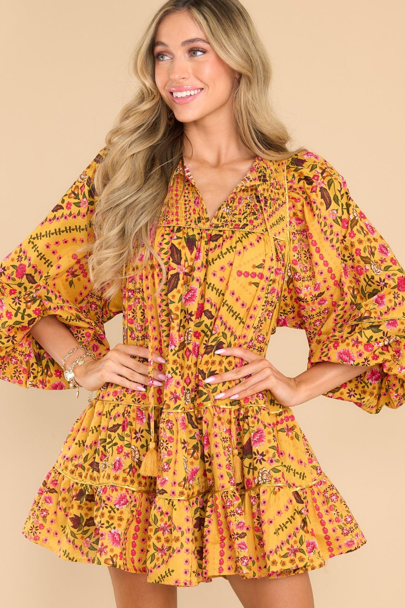 You're My Favorite Mustard Floral Dress Yellow Multi Floral Product Image