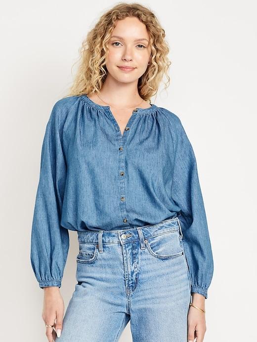 Split-Neck Button-Down Top Product Image