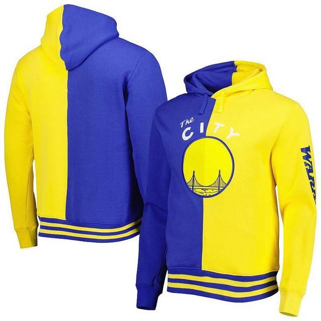 Mens Mitchell & Ness Royal/Gold Golden State Warriors Hardwood Classics Split Pullover Hoodie Product Image