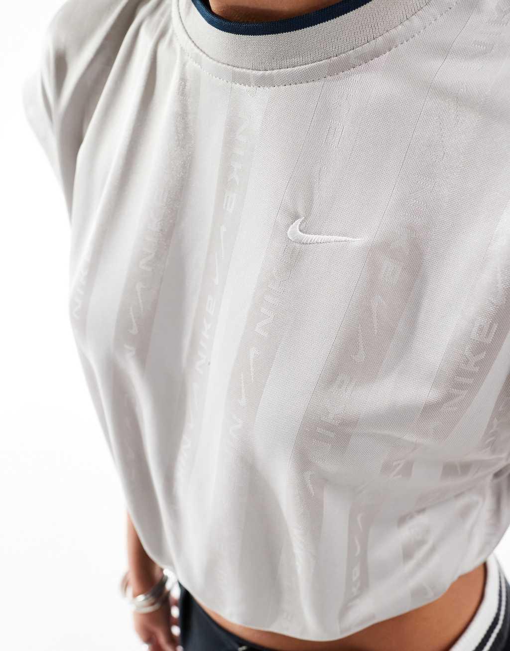 Nike NSW Collection Jacquard cropped jersey top in gray Product Image