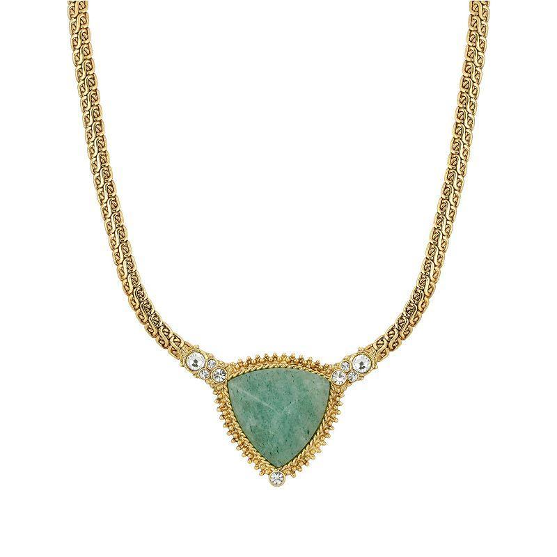 1928 Gold Tone Triangle Stone Pendant Necklace, Womens Green Product Image