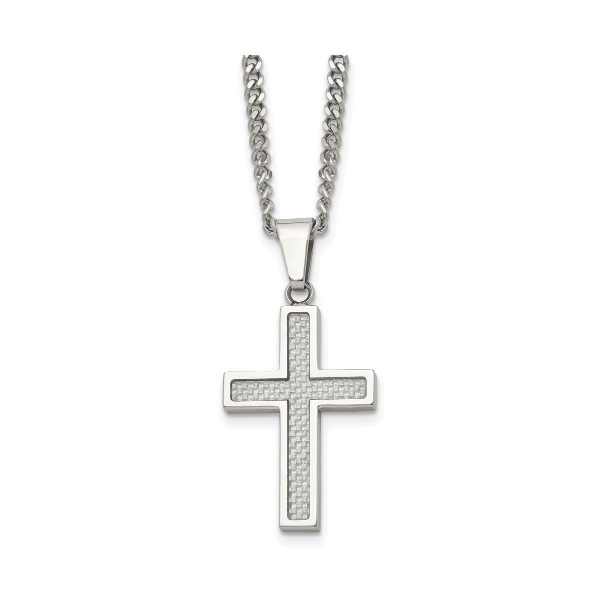 Chisel Grey Carbon Fiber Inlay Small Cross Pendant Curb Chain Necklace Product Image