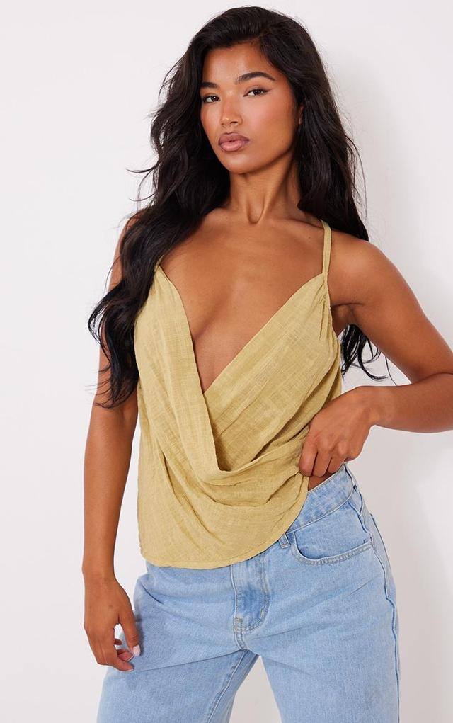 Sage Green Linen Look Cowl Drape Cami Long Top Product Image