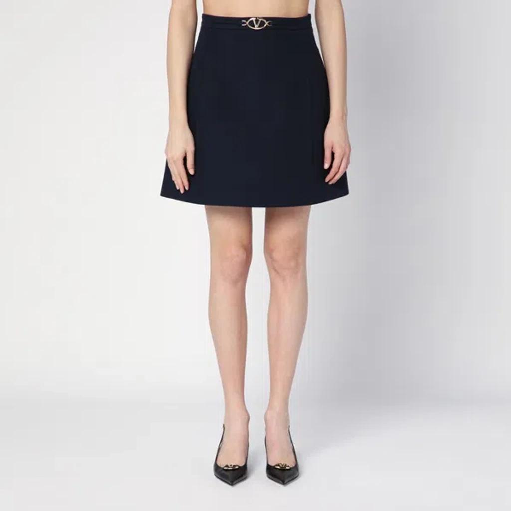 V Logo Belt Wool Mini Skirt In Blue Product Image