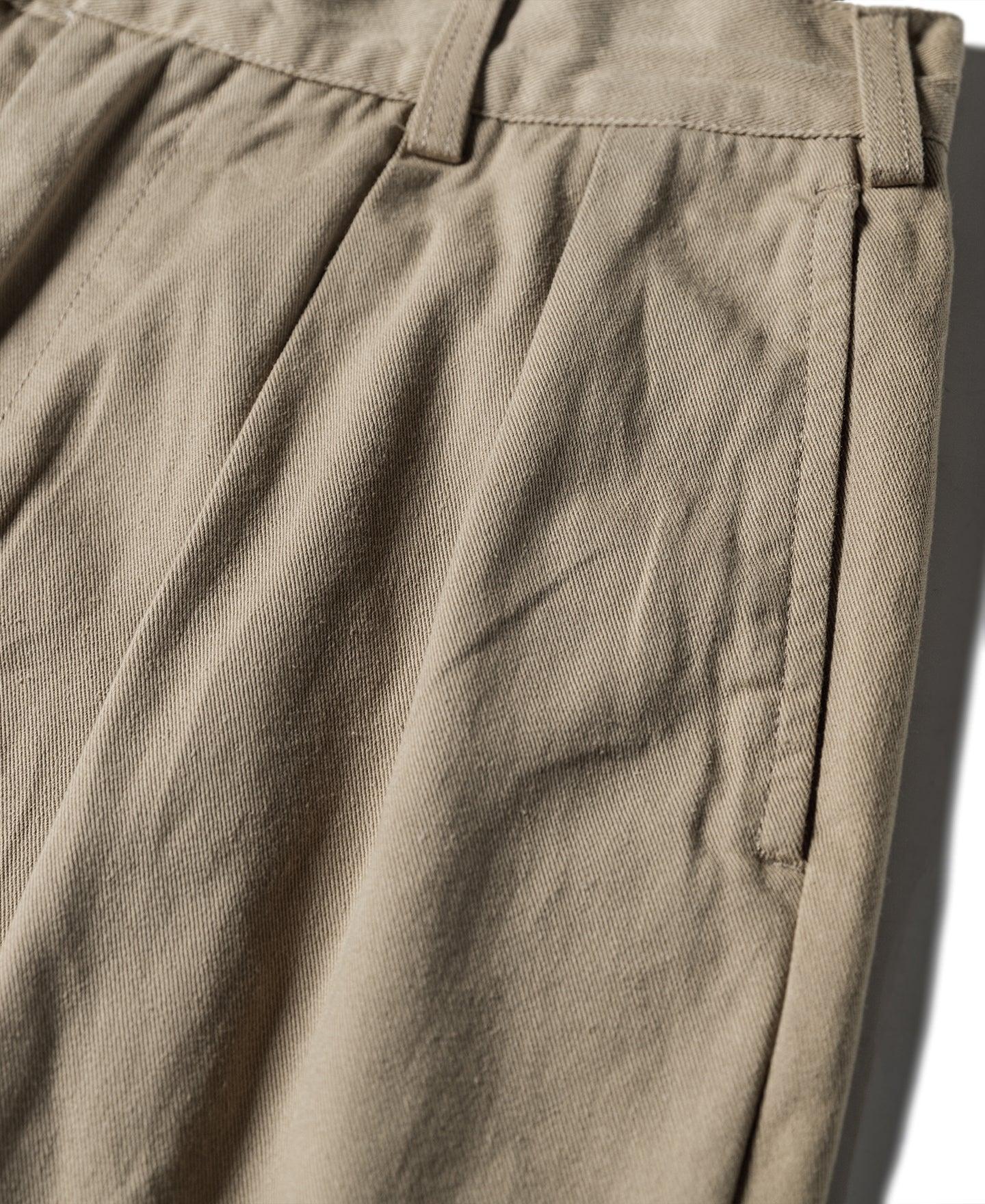 Classic Straight Leg Double Pleated Shorts - Khaki Product Image