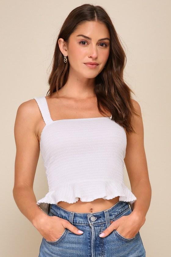 Utterly Cute Ivory Smocked Square Neck Peplum Tank Top product image