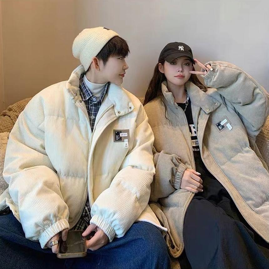 Couple Matching Patchwork Zip-Up Puffer Jacket Product Image