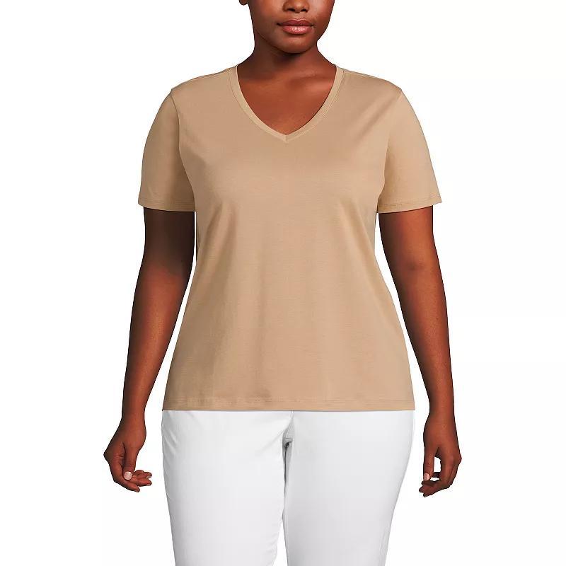 Plus Size Lands End Relaxed-Fit Supima Cotton V-Neck Tee, Womens Soft Brown Product Image