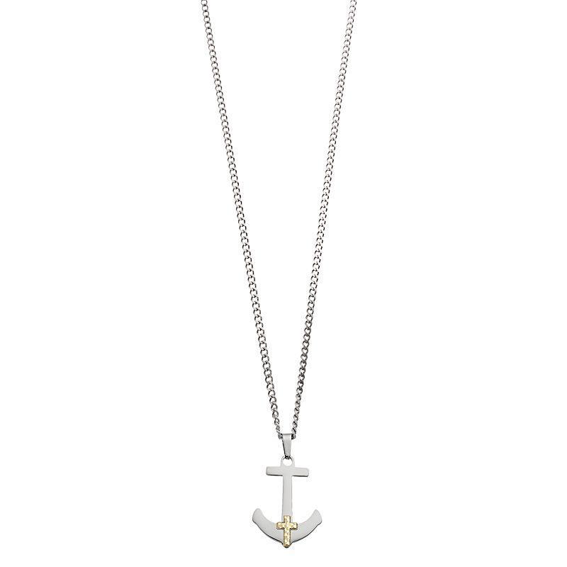 Kristen Kesho 14k Gold Bars on Stainless Steel Anchor Pendant Necklace, Mens Silver Product Image