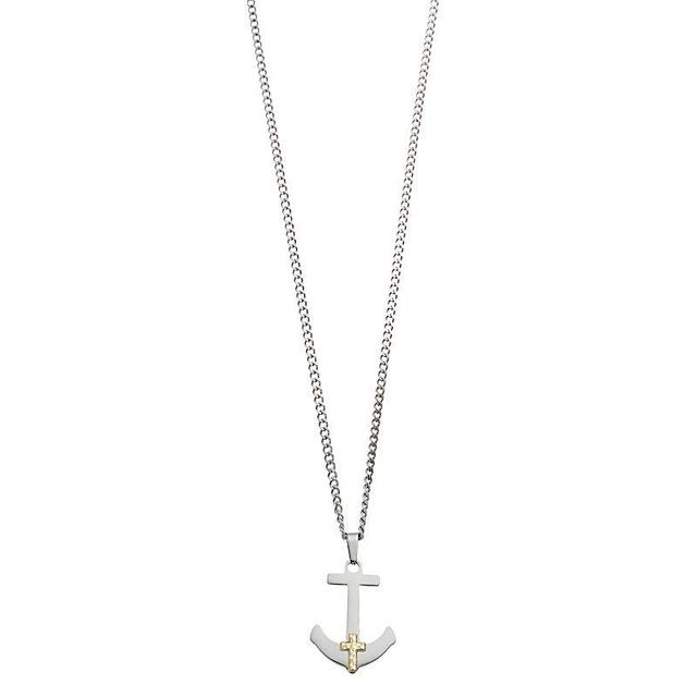 Kristen Kesho 14k Gold Bars on Stainless Steel Anchor Pendant Necklace, Mens Silver Product Image