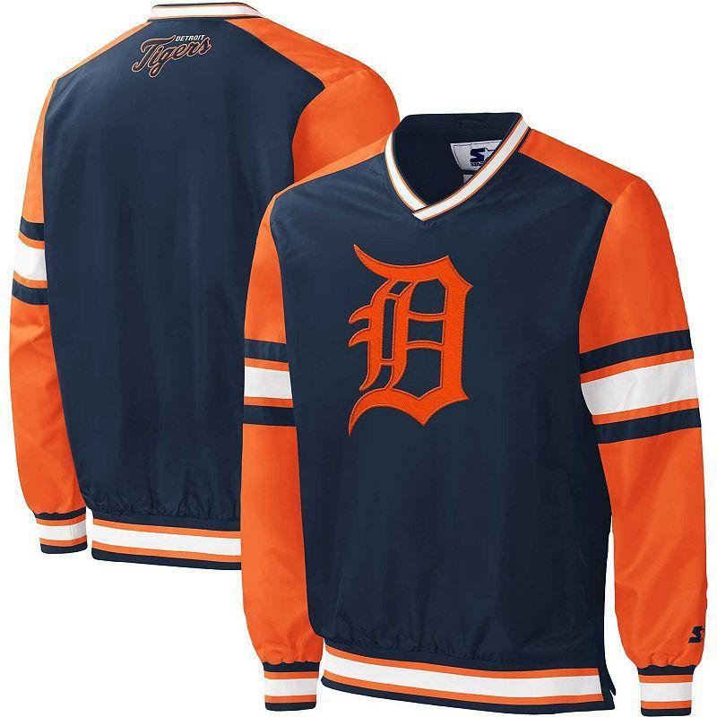 Mens Starter Detroit Tigers Yardline Pullover Windbreaker Blue Product Image