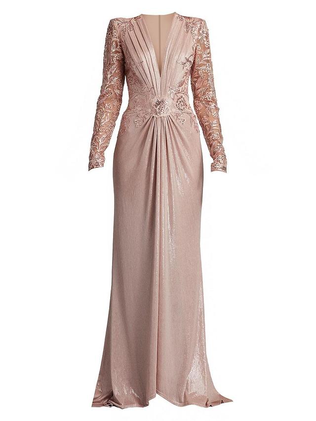 Womens V-Neck Metallic Jersey Gown Product Image