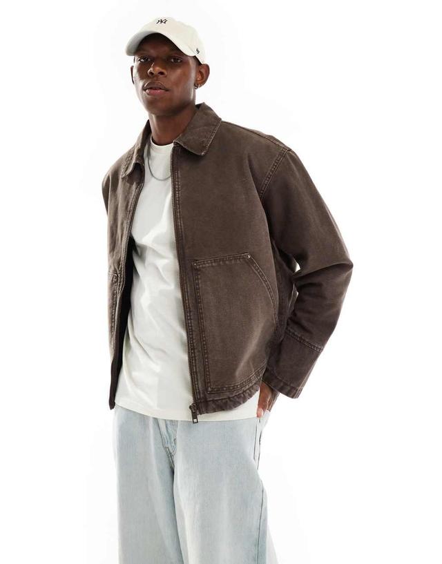 Weekday Alvaro relaxed jacket with front pockets in washed brown Product Image