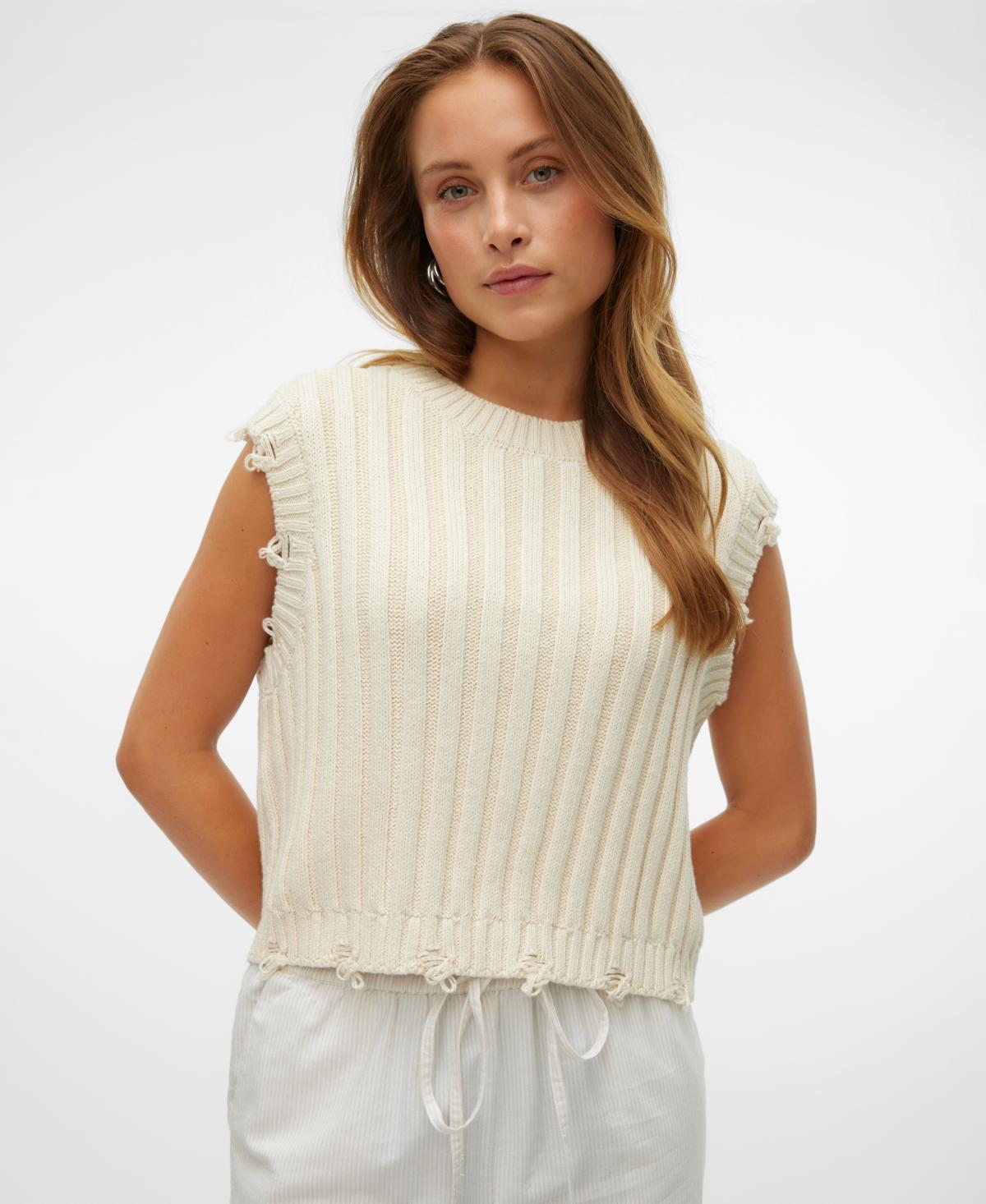 Vero Moda Womens Danna Sleeveless Distress Sweater Product Image