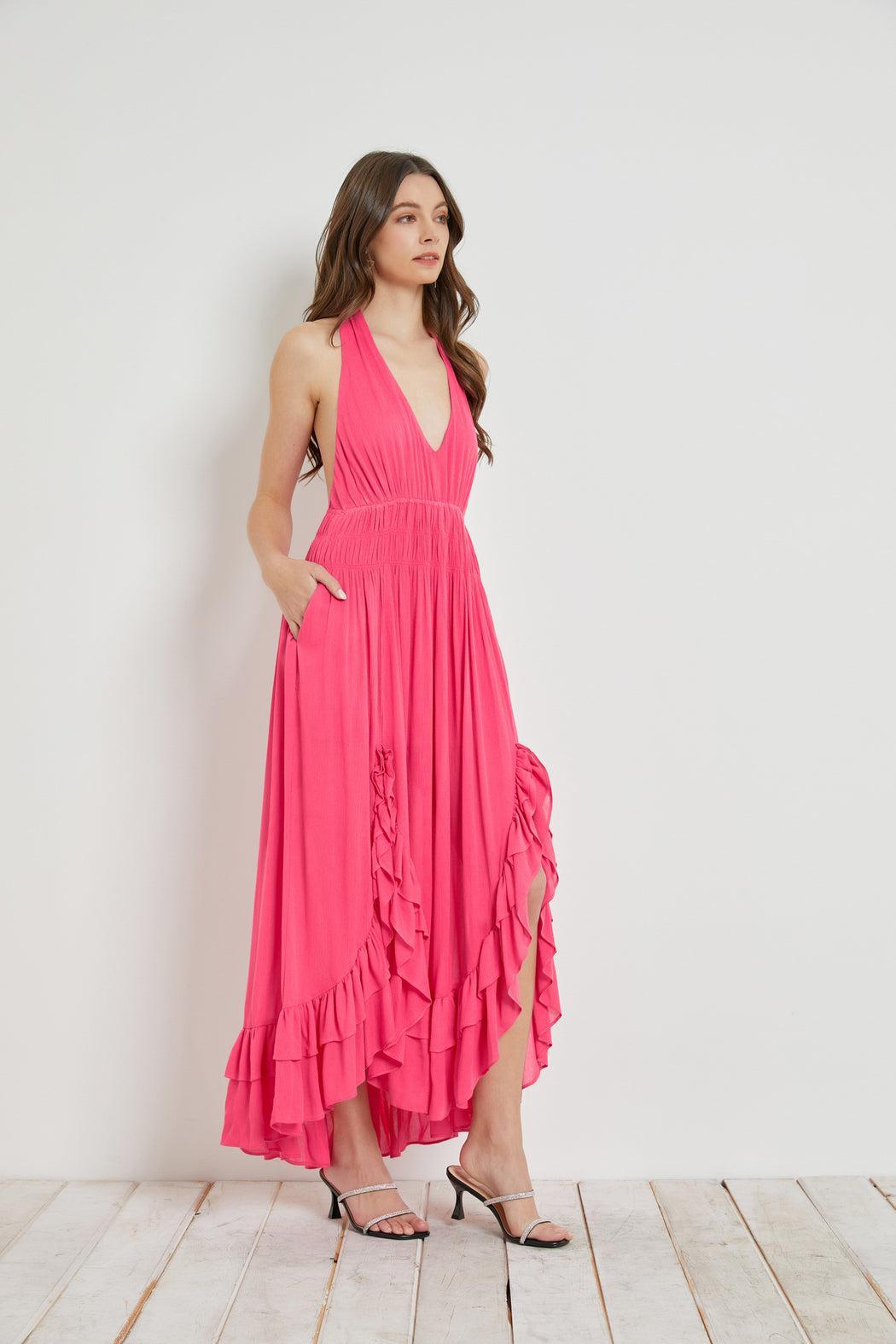 Crinkled Ruffle Halter-Dress Product Image