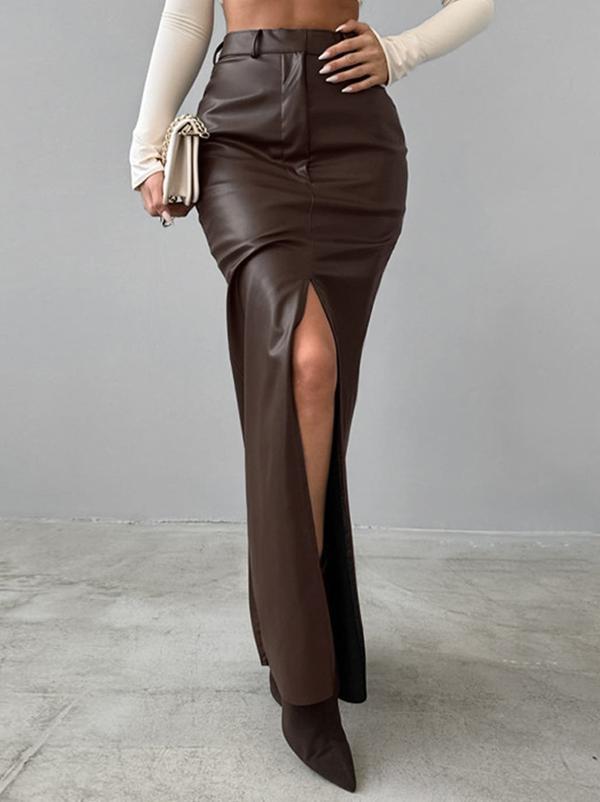 Bodycon High Waisted Pockets Solid Color Split-Front Split-Joint Velvet Skirts Bottoms Product Image