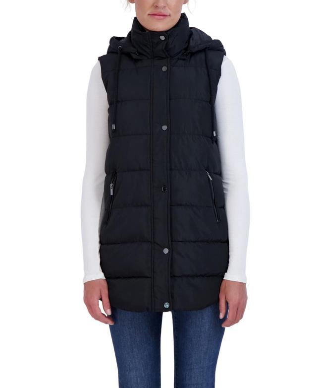 Sebby Collection Womens Long Puffer Vest with Detachable Hood Product Image