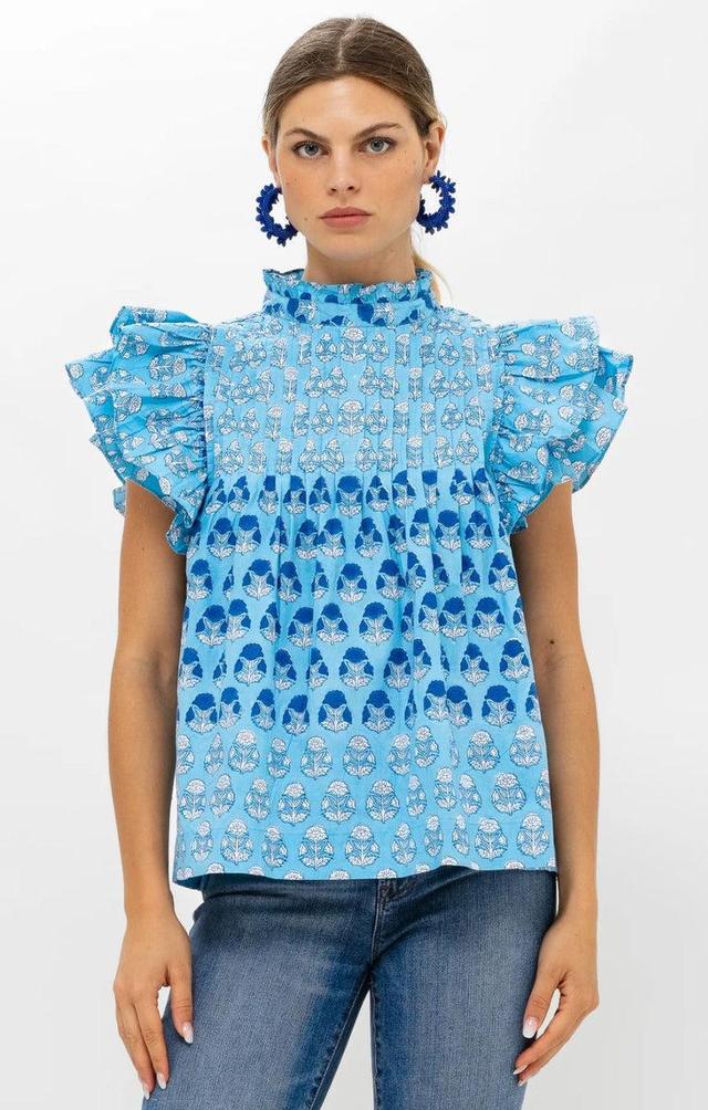 Oliphant Pintuck Ruffle Top-Blue Laguna Product Image