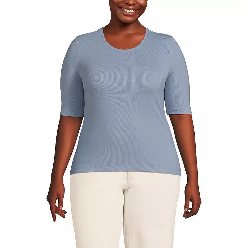 Plus Size Lands End Elbow Sleeve Drapey Ribbed Crewneck T-Shirt, Womens Product Image