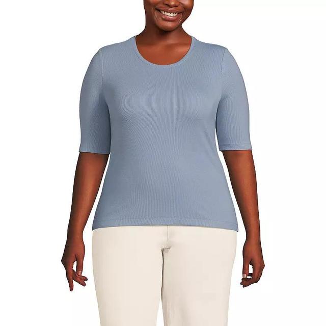 Plus Size Lands End Elbow Sleeve Drapey Ribbed Crewneck T-Shirt, Womens Product Image