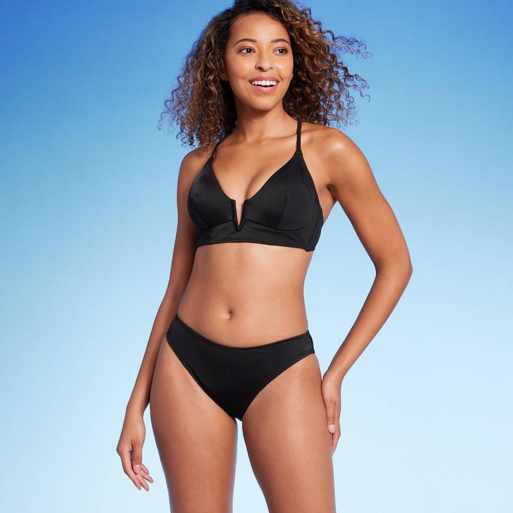 Womens Ribbed Hipster Cheeky Bikini Bottom - Shade & Shore Black XL Product Image