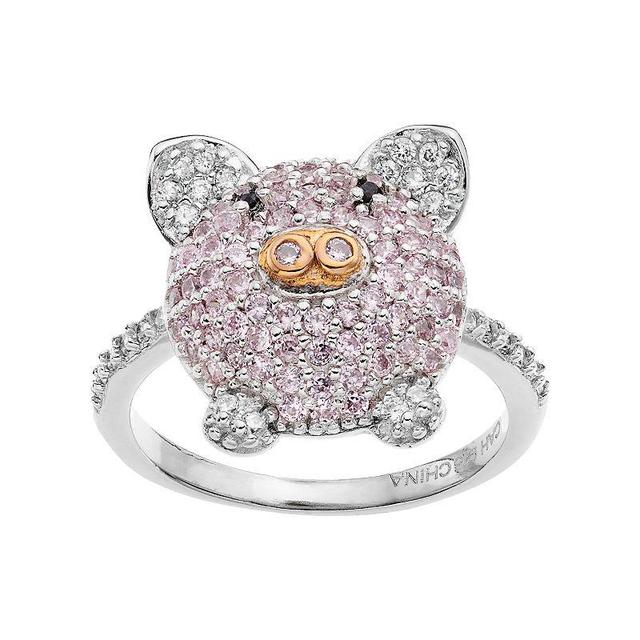 Sophie Miller Two Tone Sterling Silver Cubic Zirconia Pig Ring, Womens Pink Product Image