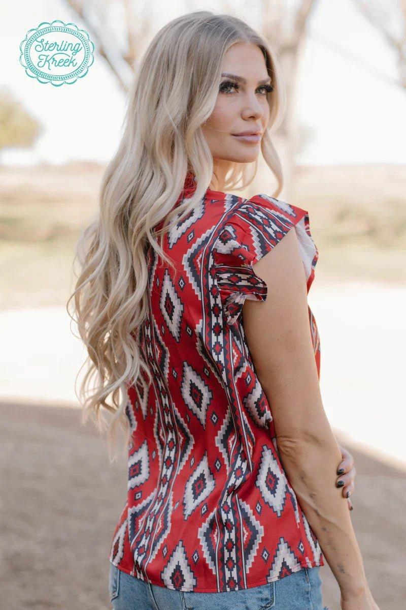 PLUS Sterling Kreek Red Aztec Babydoll Top Product Image