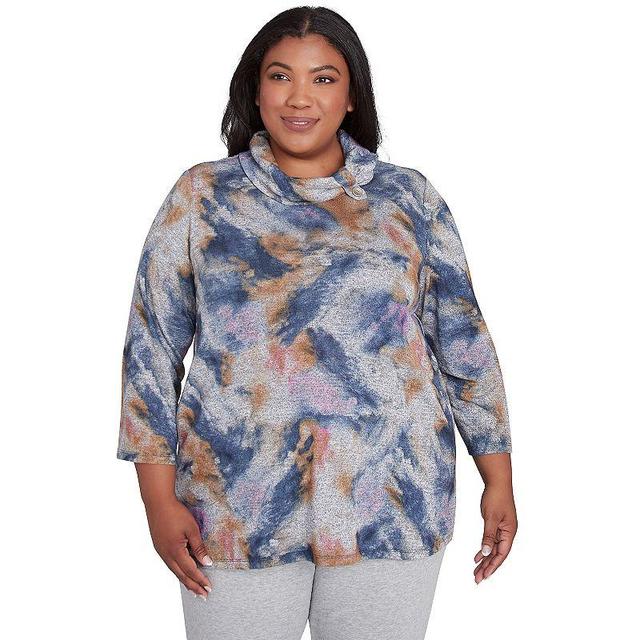 Plus Size Alfred Dunner Abstract Watercolor Mockneck Top, Womens Product Image