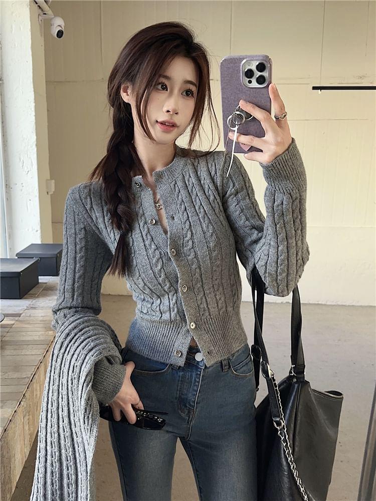 Plain Cable-Knit Cardigan / Scarf Product Image