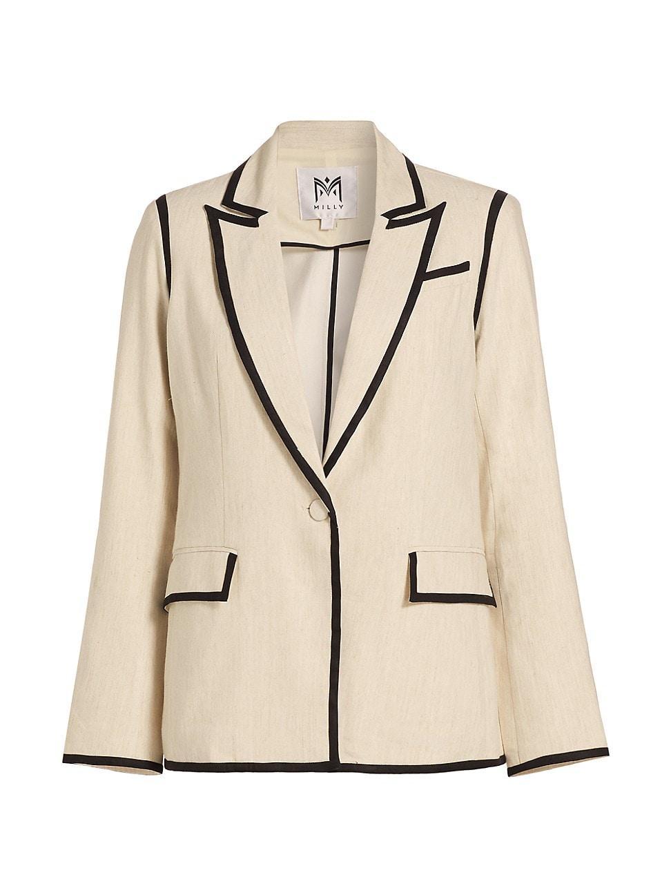 Womens Solid Linen-Blend One-Button Blazer Product Image