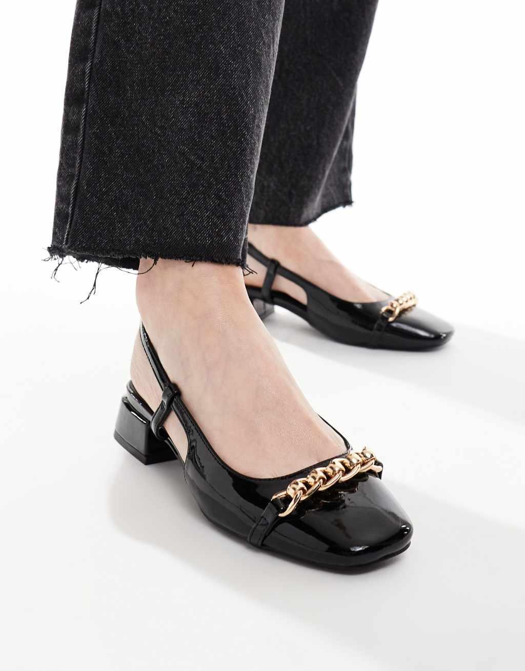 ASOS DESIGN Wide Fit Lion slingback ballet flats in black Product Image