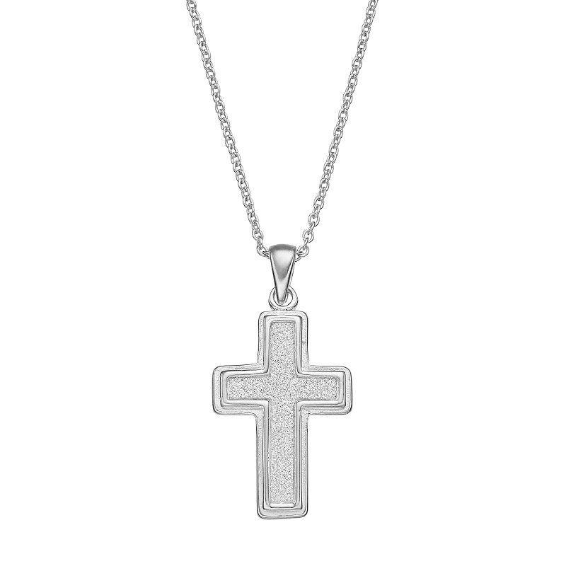 Sterling Silver Cross Pendant Necklace, Womens Grey Product Image