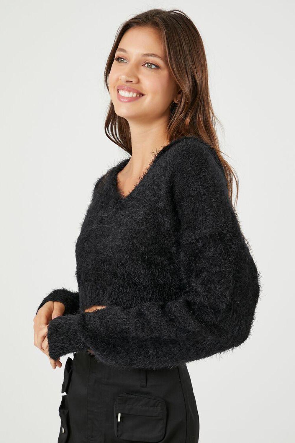 Hooded Fuzzy Knit Cropped Sweater | Forever 21 Product Image