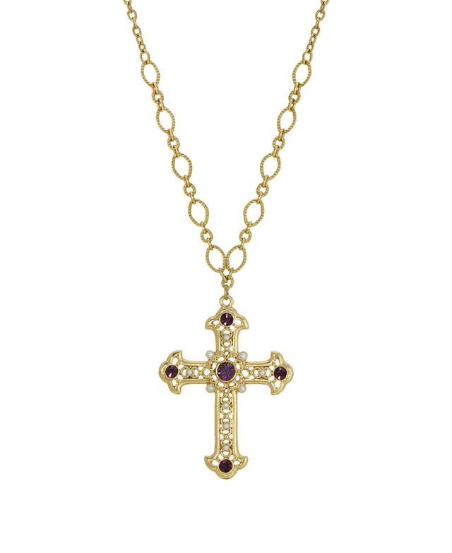 Symbols of Faith Simulated Crystal Accented Cross Necklace, Womens, Purple Product Image