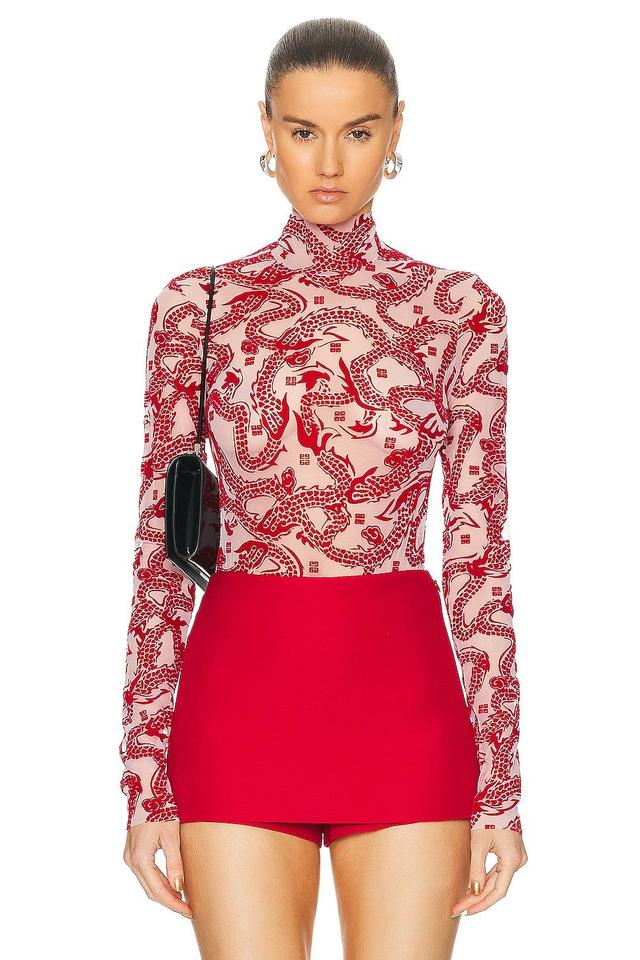 Givenchy Jacquard Turtleneck Bodysuit Top in Pink Product Image