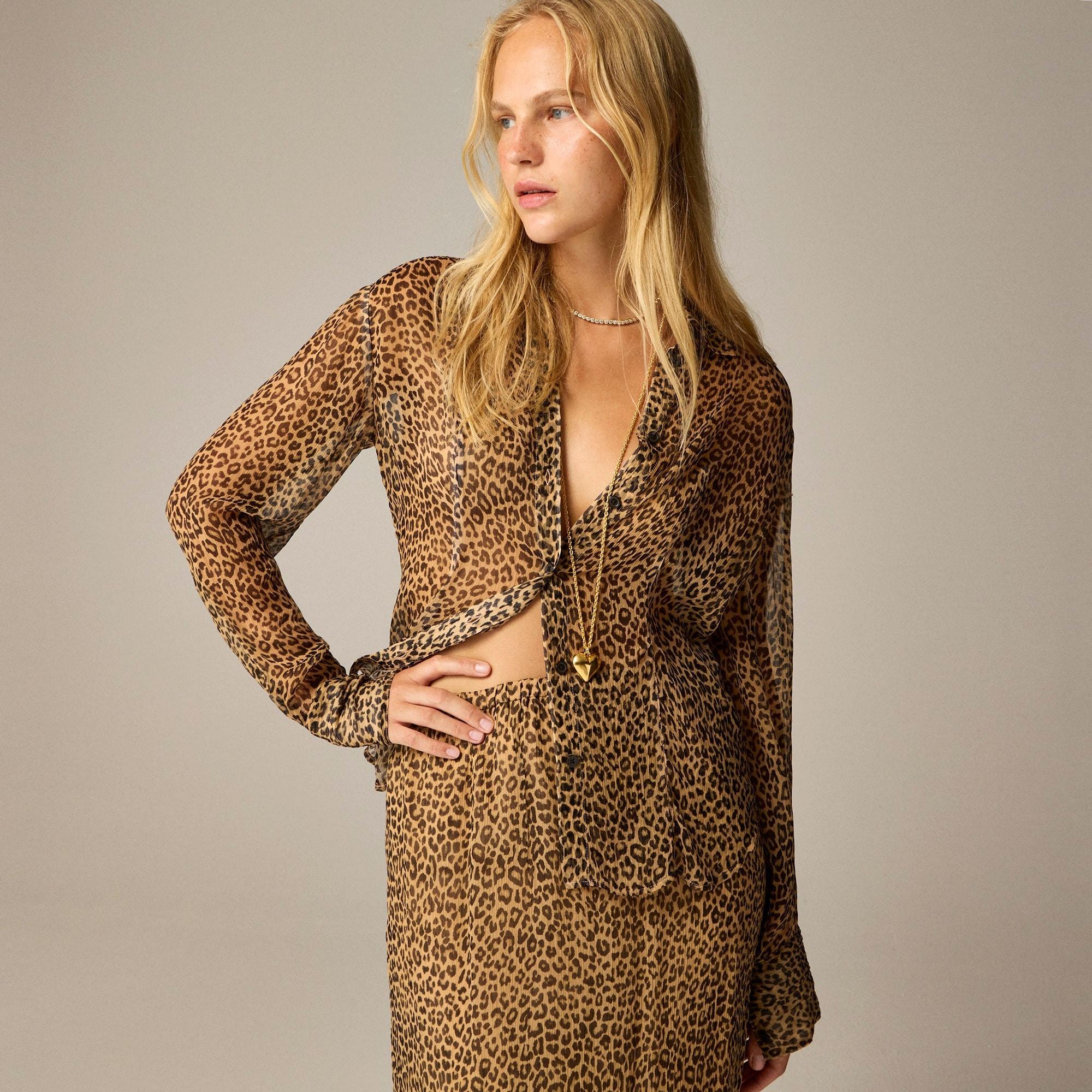 Sheer leopard-print shirt in crinkle chiffon Product Image