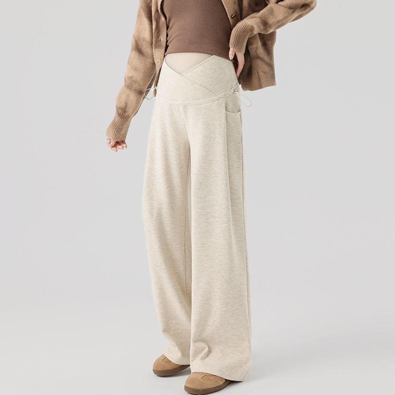 Maternity Elastic Waist Plain Wide Leg Pants Product Image