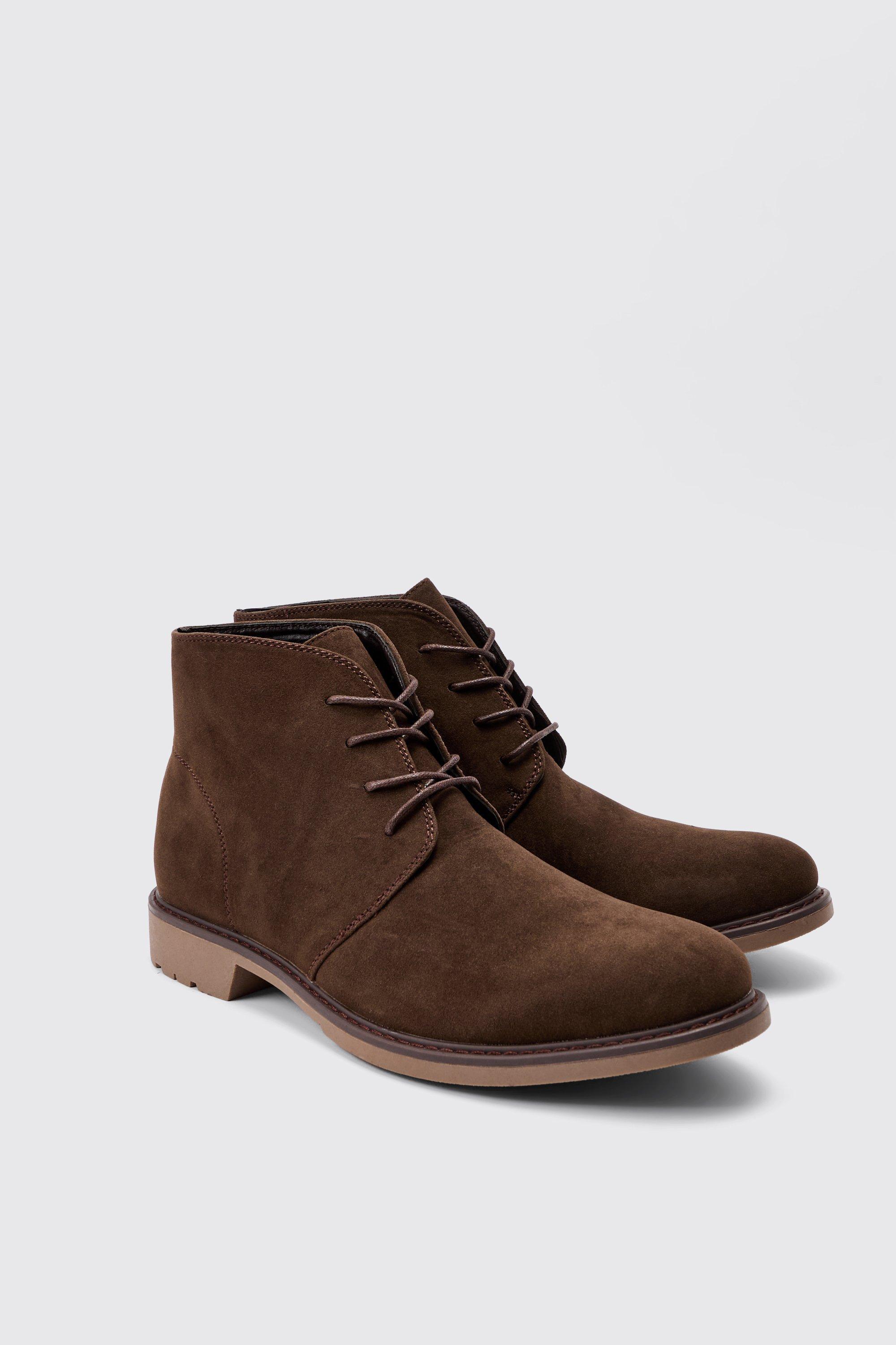 Suede Worker Boot In Brown | boohooMAN USA Product Image