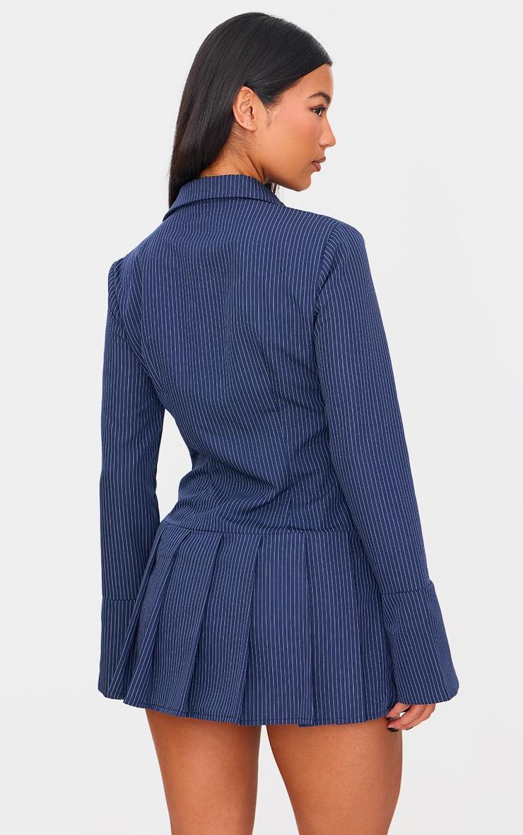 Navy Stripe Shirt Pleated Skort Romper Product Image