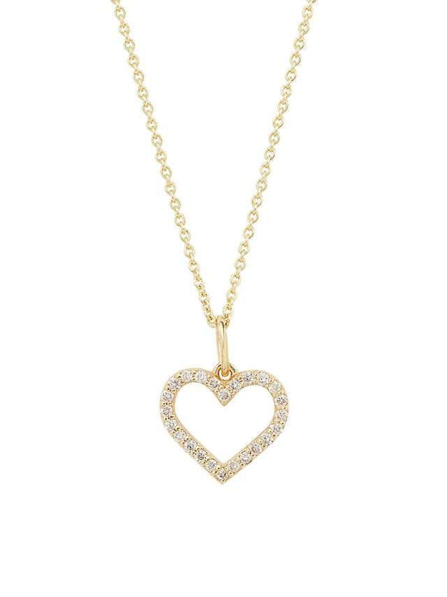 Womens 14K Yellow Gold & Diamond Open Heart Charm Necklace Product Image