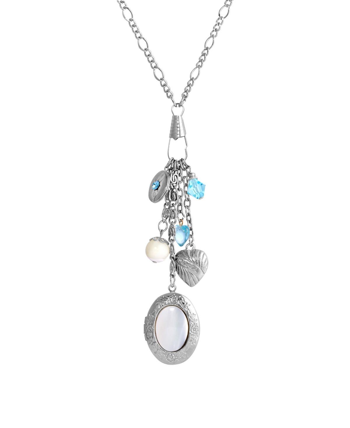 1928 Silver Tone Charm Necklace, Womens, White Product Image