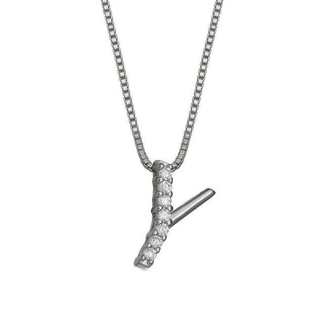 PRIMROSE Sterling Silver Cubic Zirconia Initial Pendant Necklace, Womens Silver Tone B Product Image