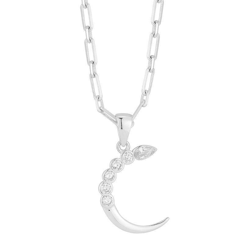 Sunkissed Sterling Cubic Zirconia Crescent Moon Necklace, Womens Silver Tone Product Image