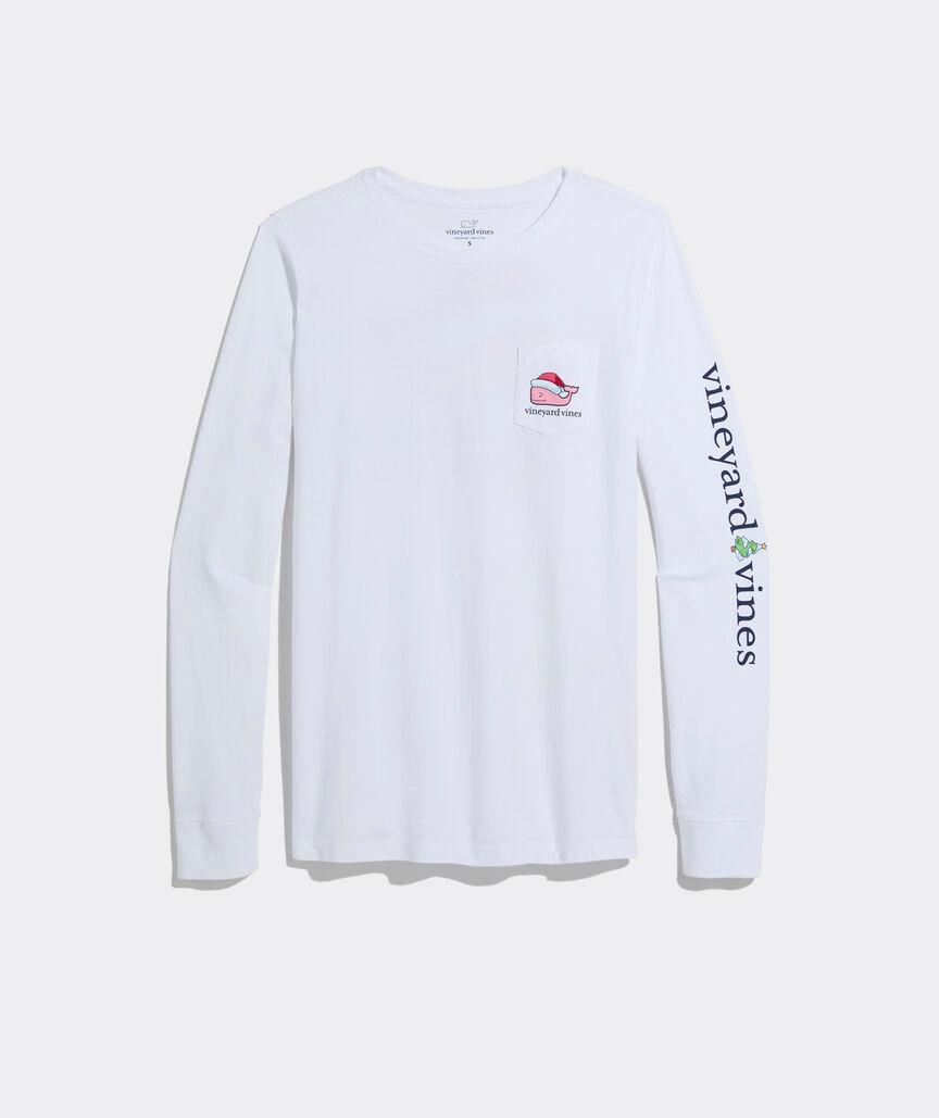 Women's Santa Whale Long-Sleeve Pocket Tee Product Image