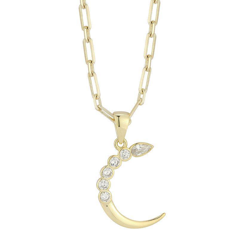 Sunkissed Sterling Cubic Zirconia Crescent Moon Necklace, Womens Gold Tone Product Image